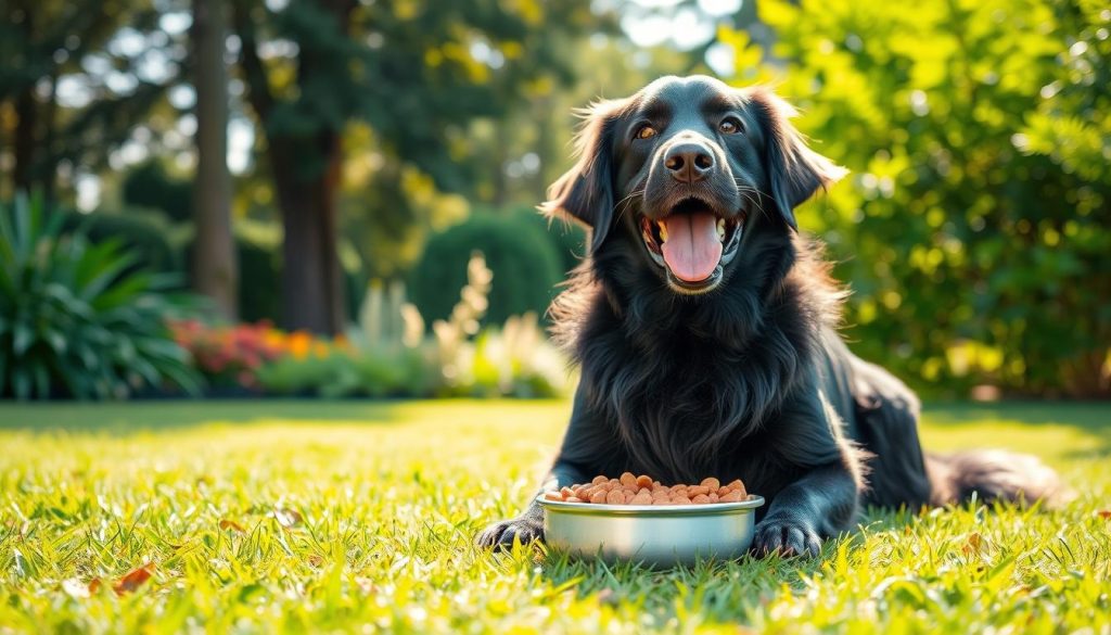 black golden retriever feeding