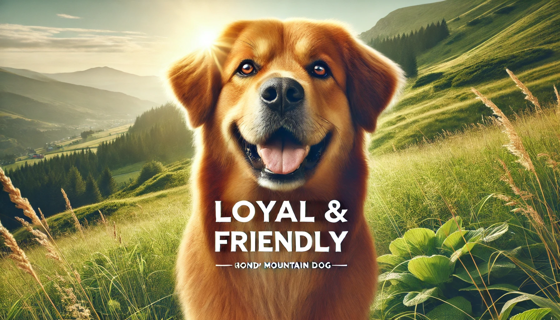 Golden Mountain Dog sitting outdoors, highlighting its friendly and loyal demeanor.