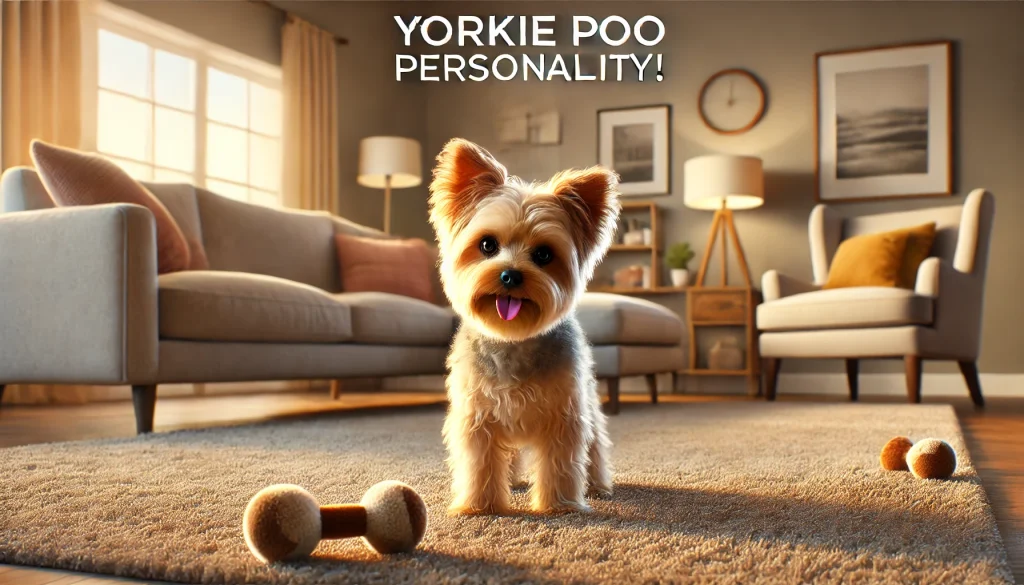 A Yorkie in a warm and inviting living room with toys, showcasing their playful personality and charm.