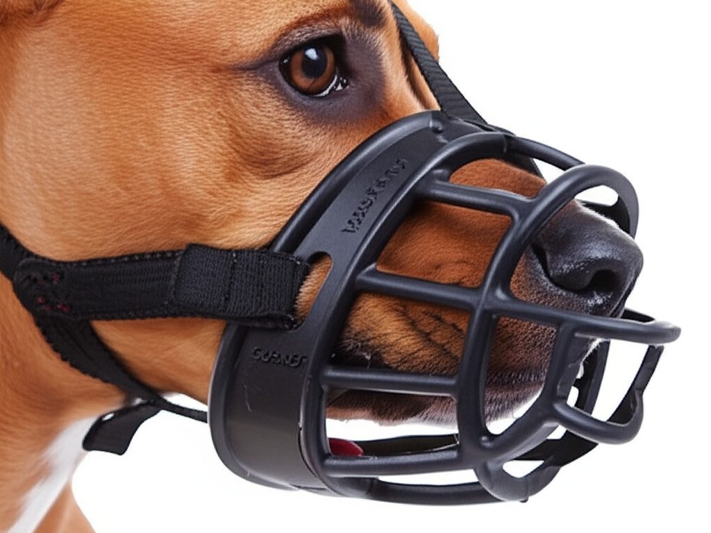 A close-up of a dog wearing the Baskerville Ultra Muzzle, our pick for the best overall muzzle dog muzzle.