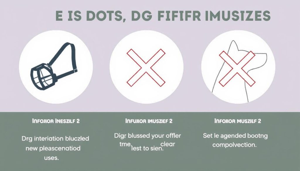 Infographic showing inappropriate uses for dog muzzles with clear X symbols Infographic showing inappropriate uses for dog muzzles with clear X symbols