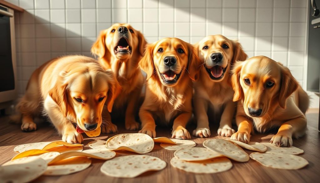 dogs eating corn tortillas