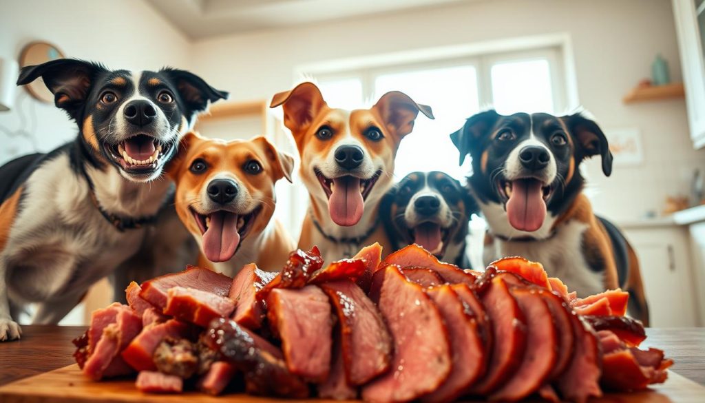 dogs eating corned beef