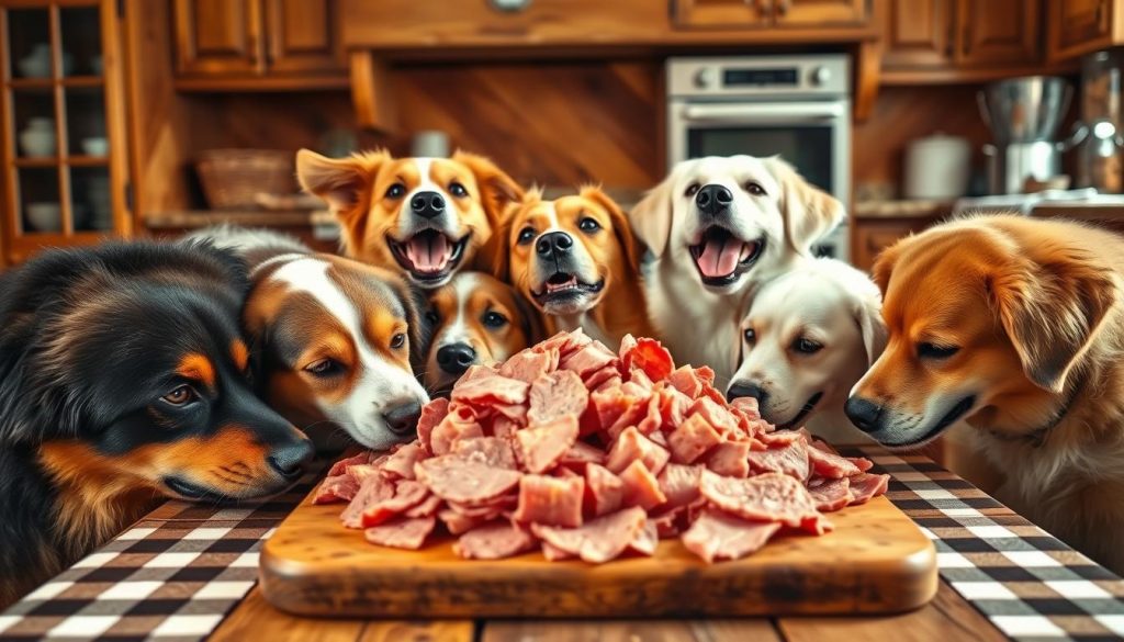 dogs eating corned beef