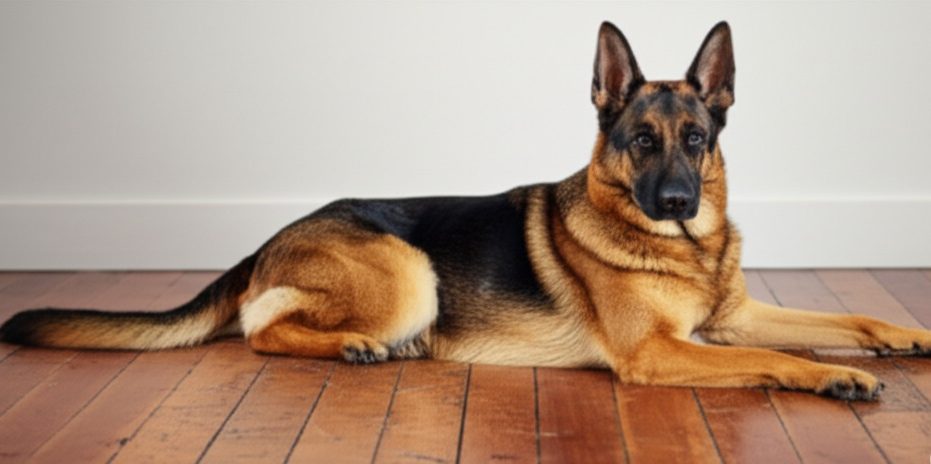 A black and tan German Shepherd Lab mix with alert, erect ears like a purebred German Shepherd.